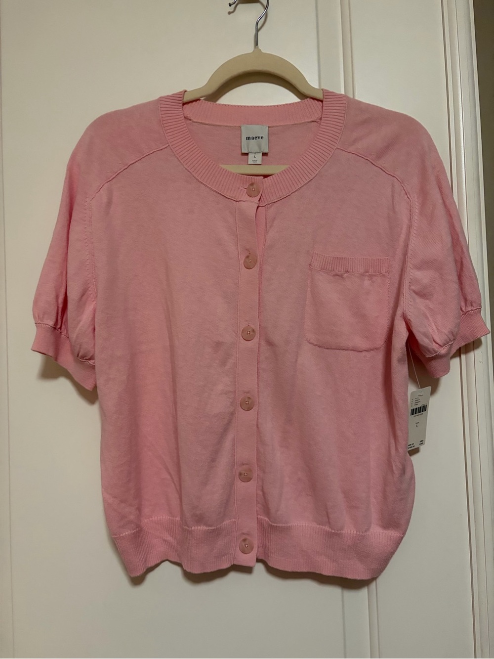 💗🌷NWT💗🌸Anthropologie Maeve Light Pink Short-Sleeve Button Cardigan💗🌸